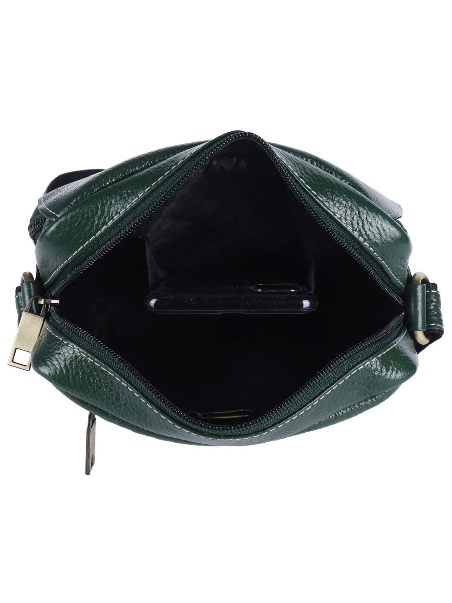 HiLEDER Green Textured Medium Leather 8 inch Cross Body Bag