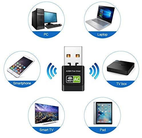 USB WiFi Adapter WiFi dongle AC600Mbps Hi-Speed USB Plug WiFi Network Adapter Desktop Wireless Adapter Network USB High Speed Dual-Frequency Desktop/Laptop, Support Windows10 / 8/7 / Vista/XP (Black)