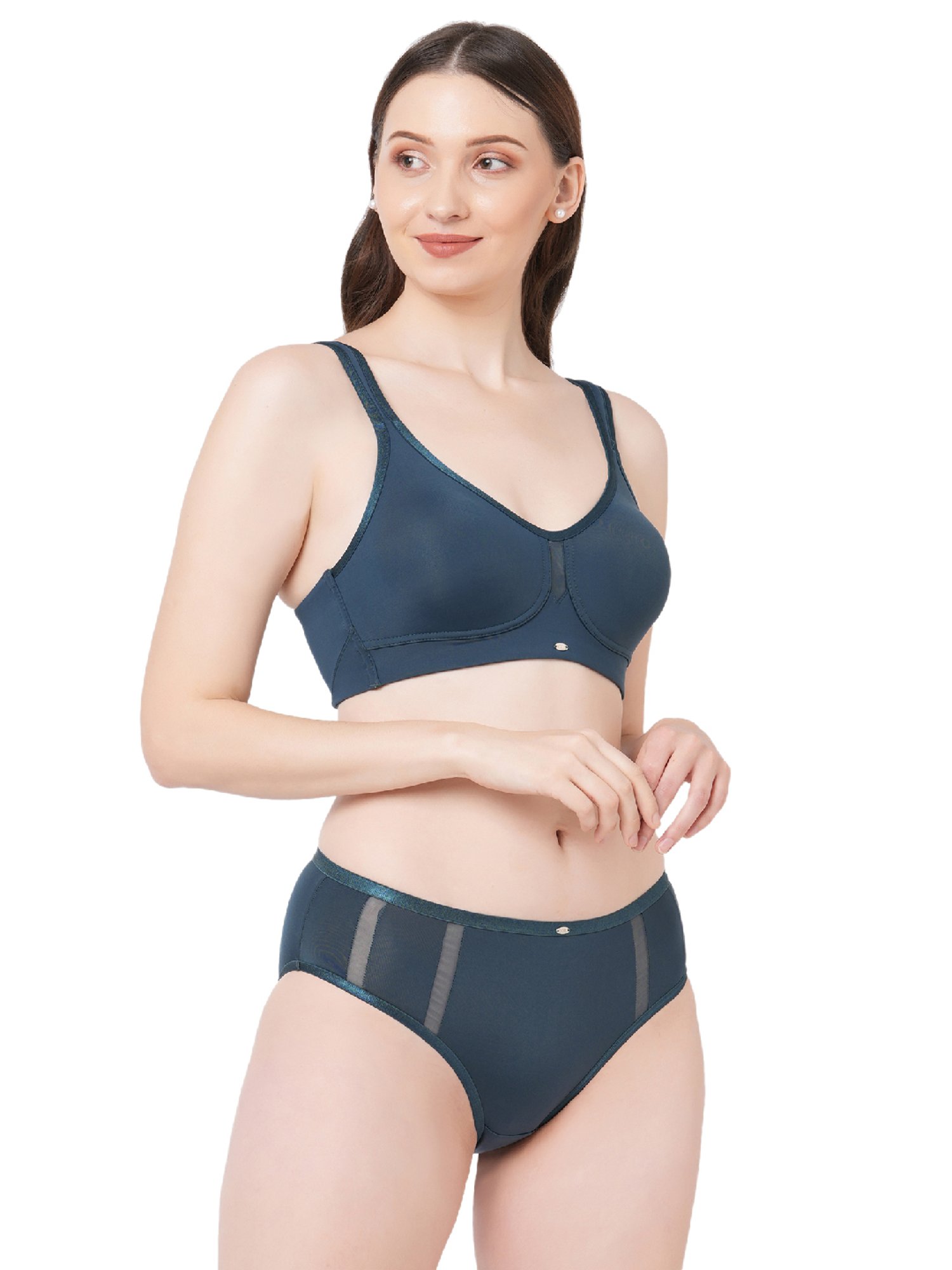 Soie Blue Non-Padded Non-Wired Full Coverage Bra & Panty Set