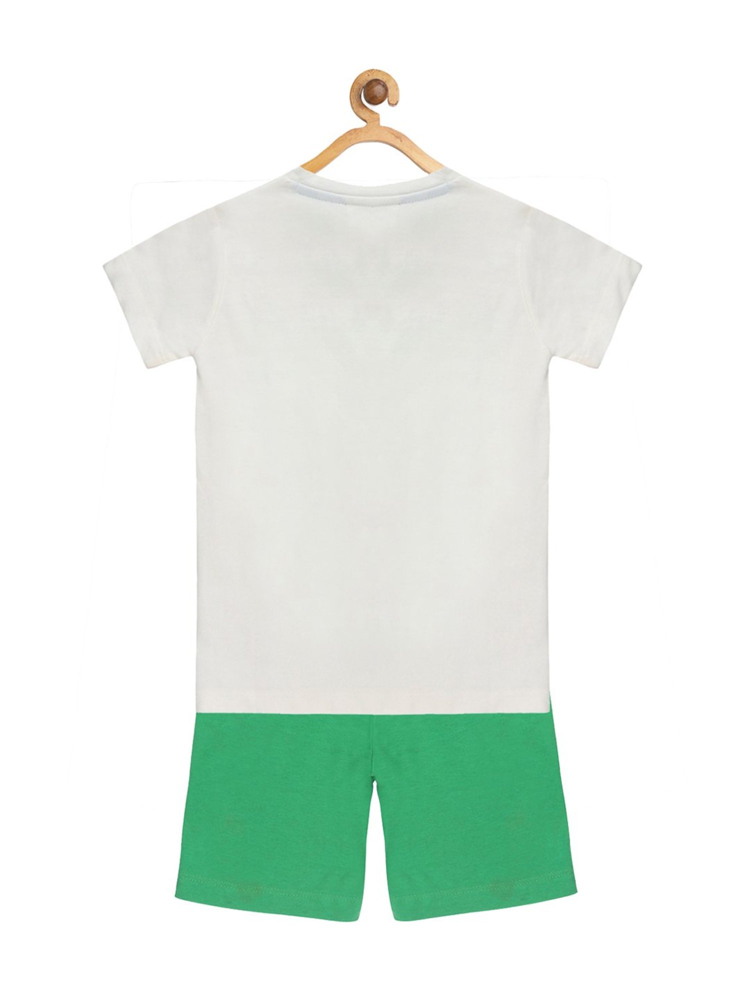 Lazy Shark Kids White & Green Printed  T-Shirt with  Shorts