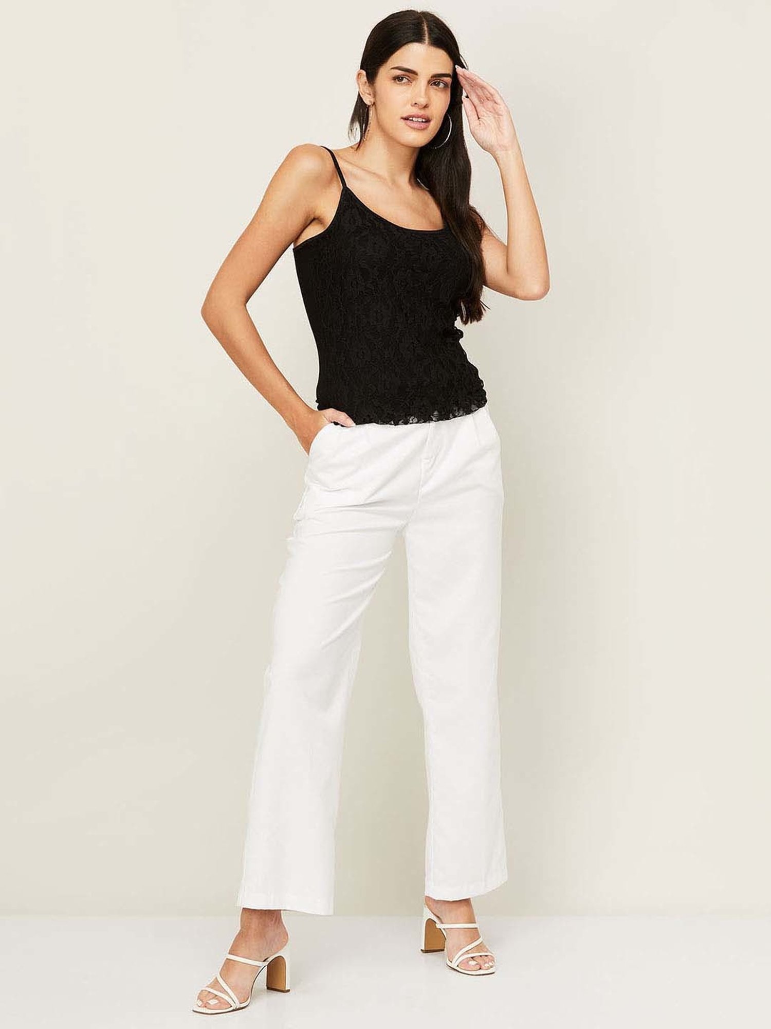 Code by Lifestyle Black Self Pattern Top