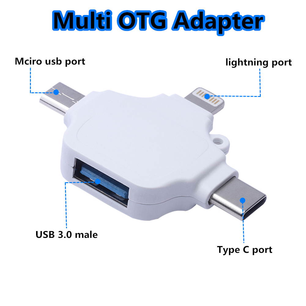 3 in 1 OTG Adapter for SD TF Card Reader Compatible with iPhone iPad, Lightning/USB Type-C/Micro-USB to USB Camera Adapter for Card Reader, Keyboard, Mouse,U Disk, USB Flash Drive(White)
