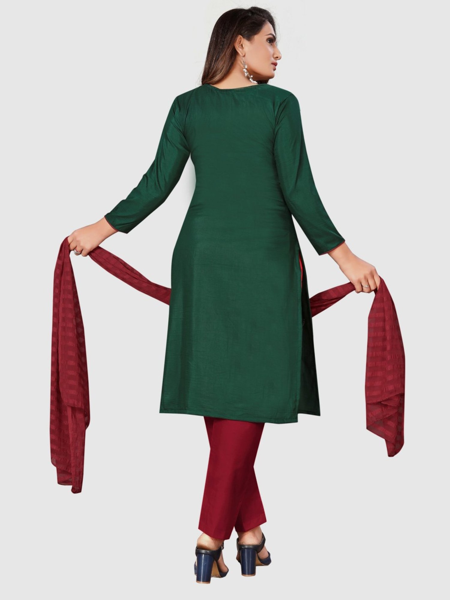 APNISHA Green Cotton Embroidered Unstitched Dress Material