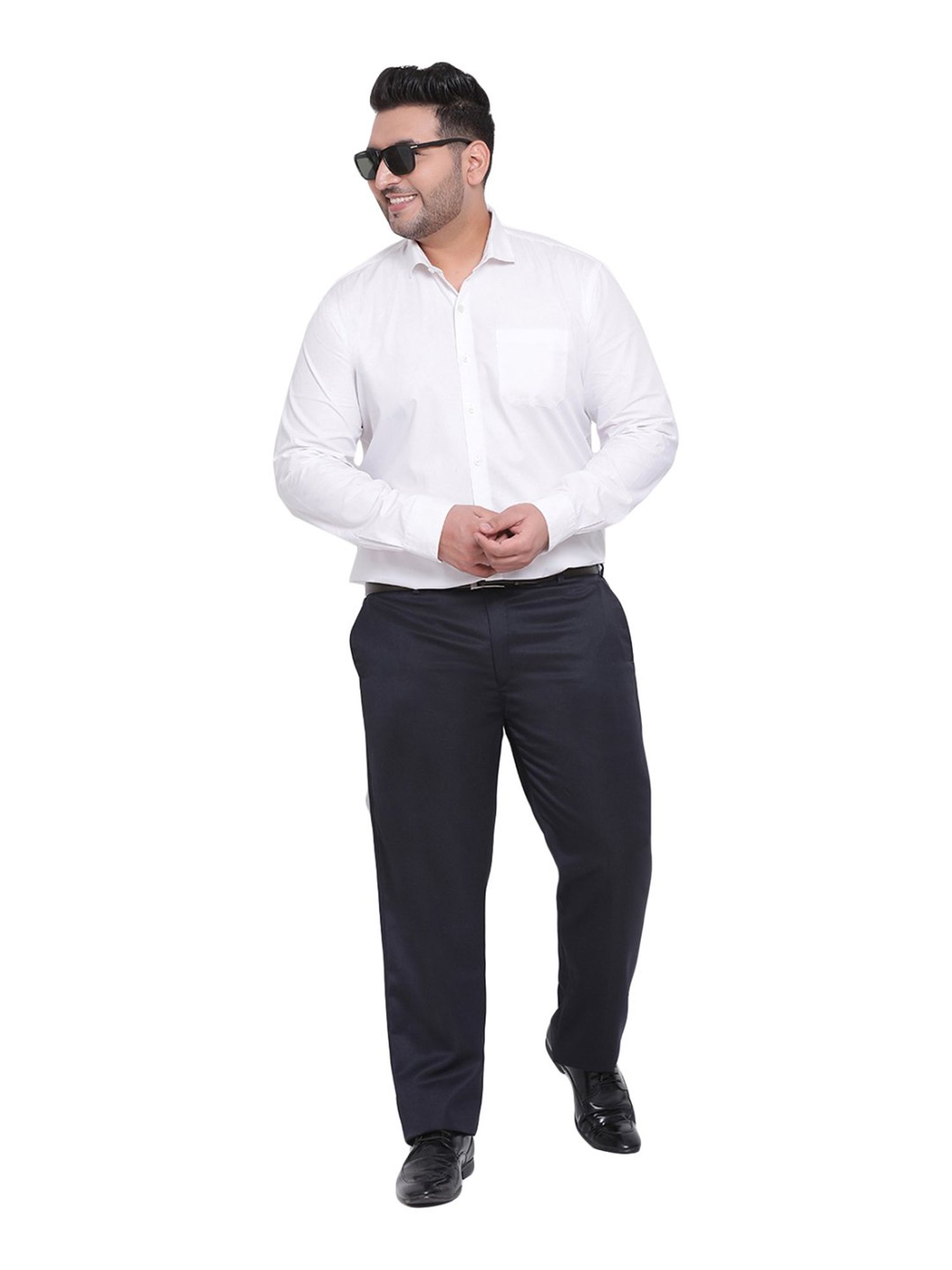 Hangup Navy Regular Fit Flat Front Trousers