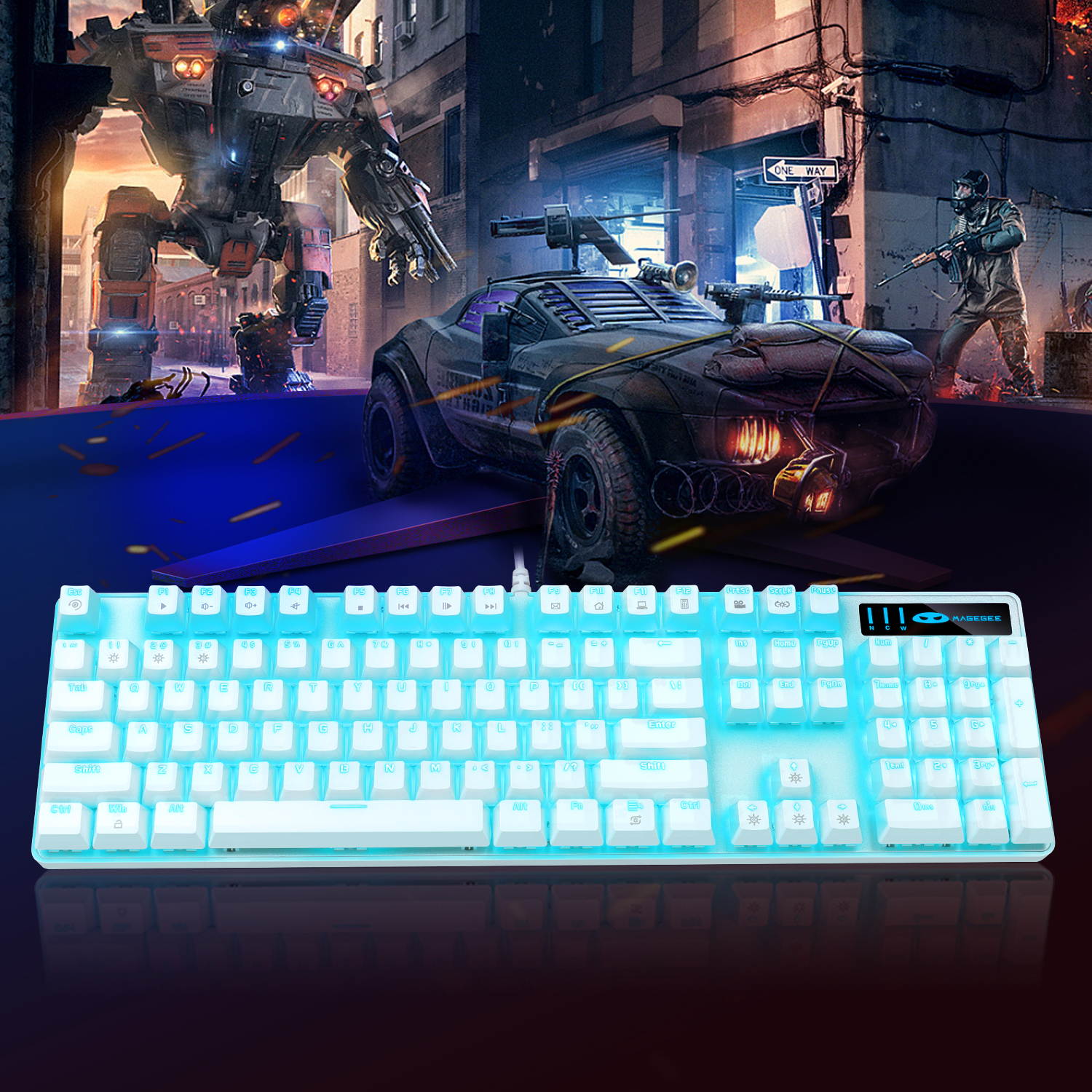 Mechanical Gaming Keyboard and Mouse Combo, MageGee MK-Storm 104 Keys Rainbow Backlit Keyboards, Black Switches, 7 Button Mouse Wired for PC Gamer Computer Laptop