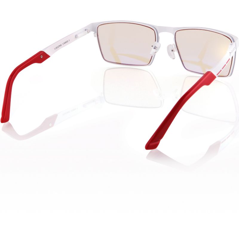 Arozzi Visione VX-800 Computer Blue Light Blocking Gaming Glasses, White & Red Stainless Steel Frame, Tinted Purple Lens (VX800-1)