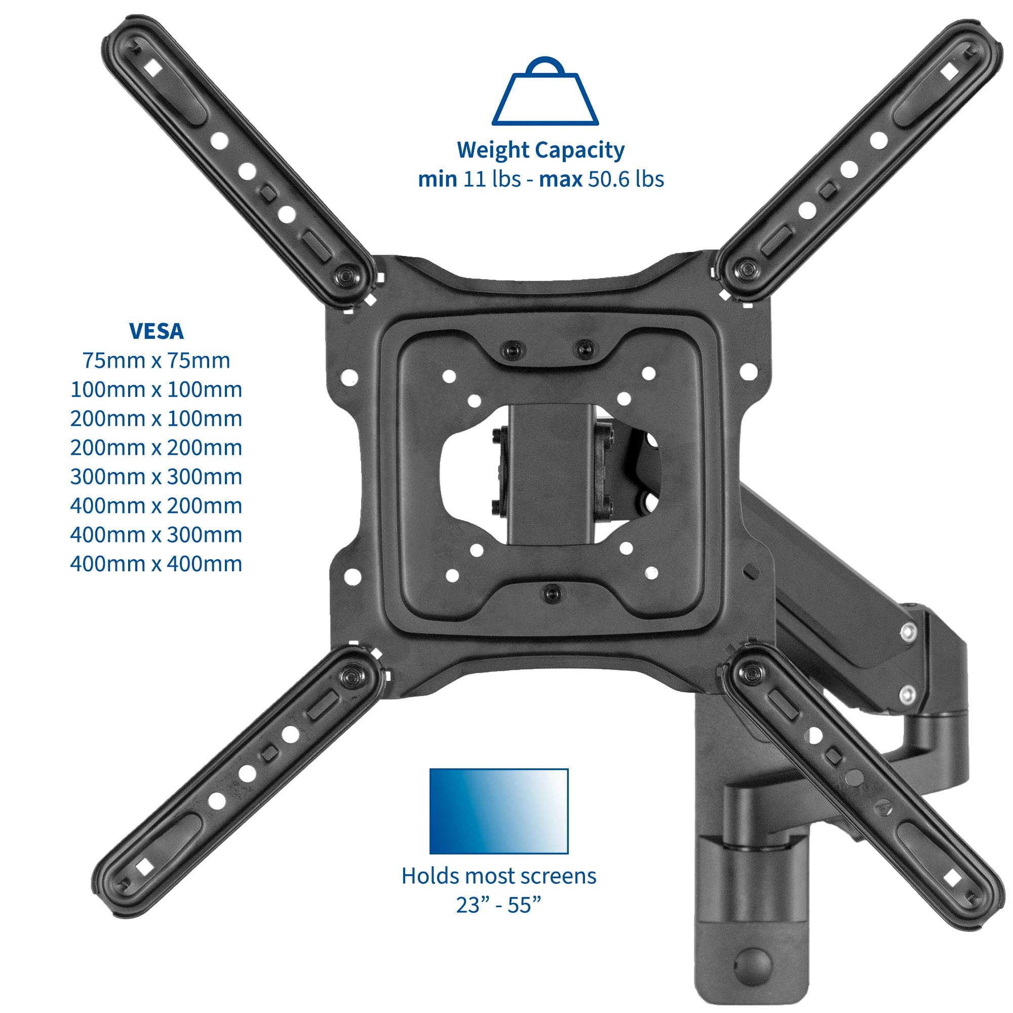 VIVO Premium Aluminum Single TV Wall Mount Adjustable Arm for Screens up to 55" | VESA 400x400 (MOUNT-G400B)