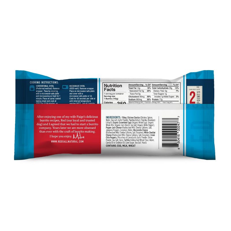 Red's Chicken Chorizo Egg Cheese Breakfast Burrito - 5oz