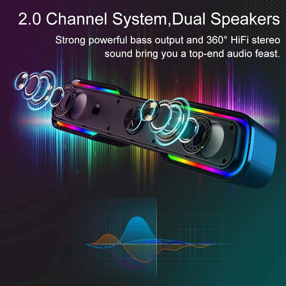 BlitzWolf&reg; BW-GS1 Computer Game Speaker with 2.0 Channel System bluetooth RGB Light Stylish Design Touch Control and USB & 3.5mm Audio Plug