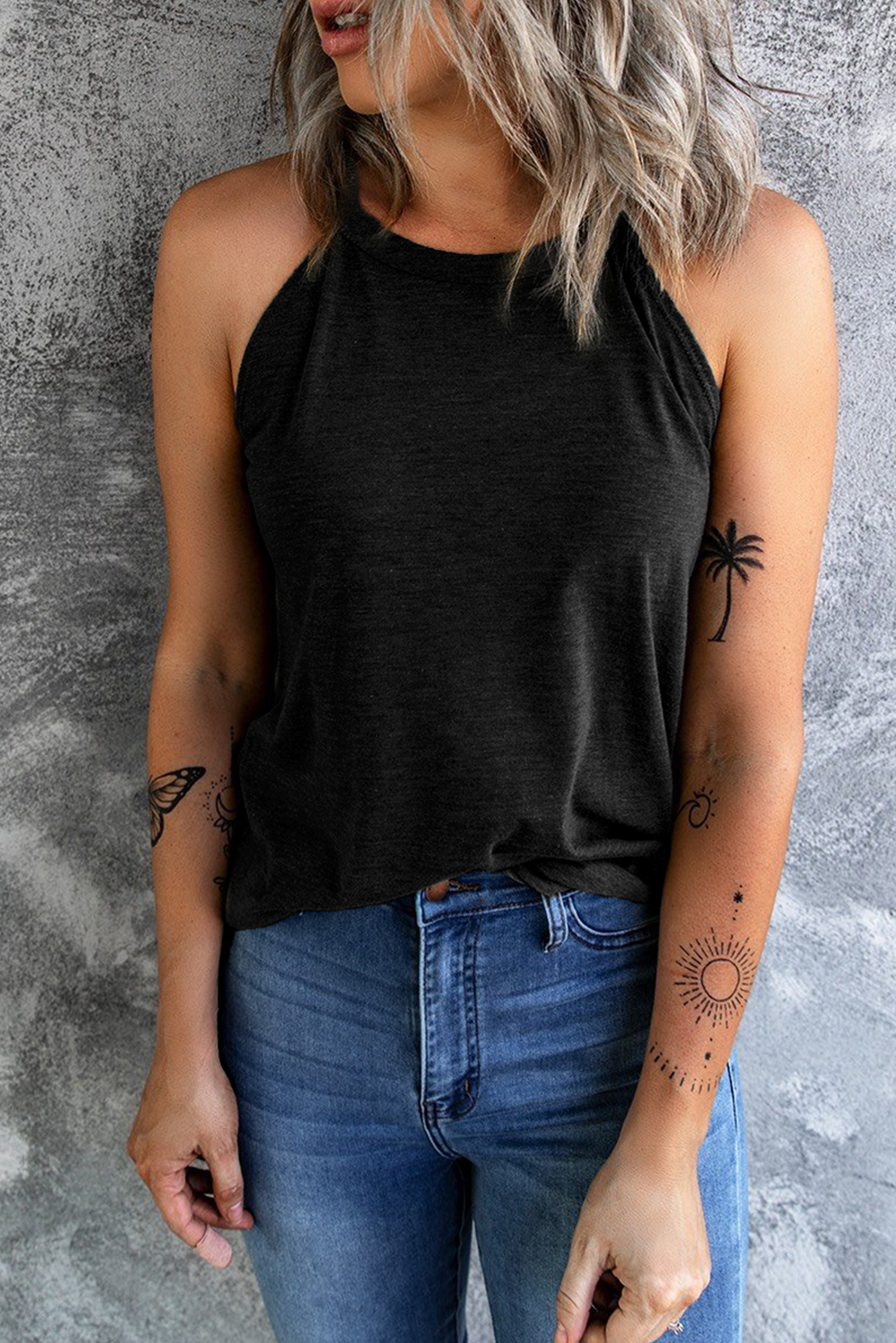 Blank Sweatshirt - Black Plaid Leopard Print Patchwork Long Sleeve Top Customized