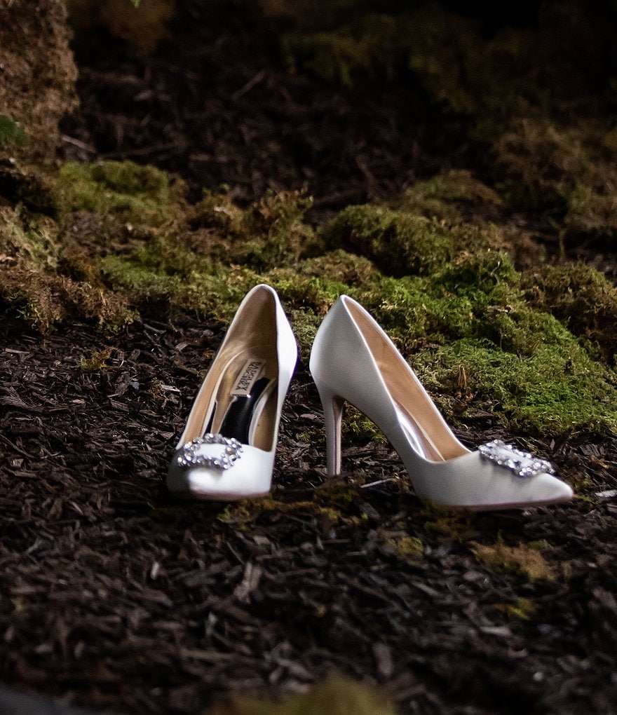 Badgley Mischka Cher Satin Brooch Embellished Stiletto Pumps