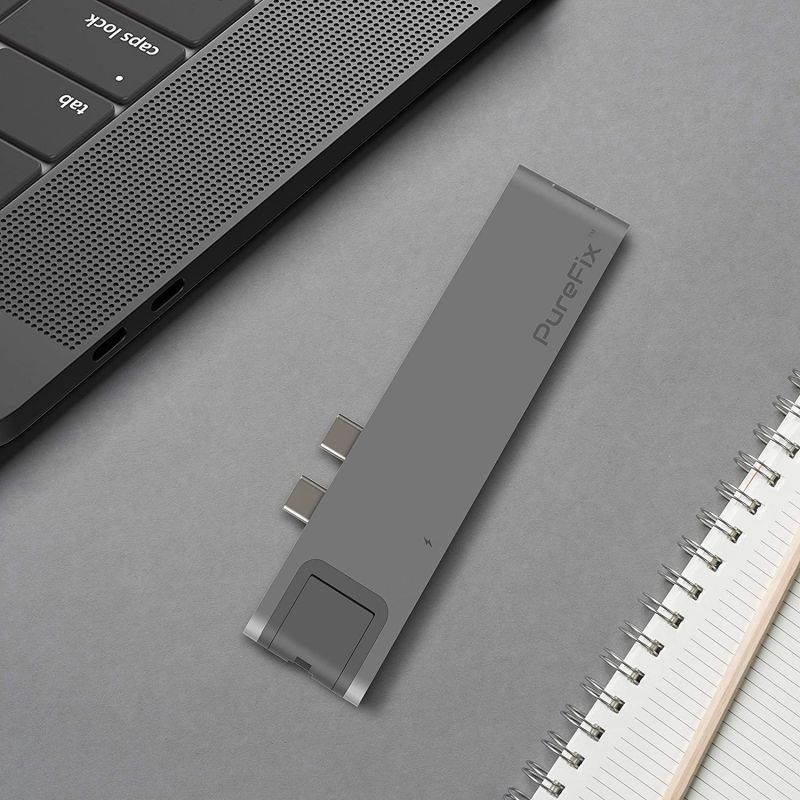 USB C 7-in-1 Hub Multiport Adapter for MacBook Pro 2019/2018/2017/2016, MacBook Air 2018/2019; Gigabit Ethernet, 4K HDMI, 40Gbps Thunderbolt 3, 100W PD, 2 USB 3.0 and SD/Micro Card Reader (Space Grey)