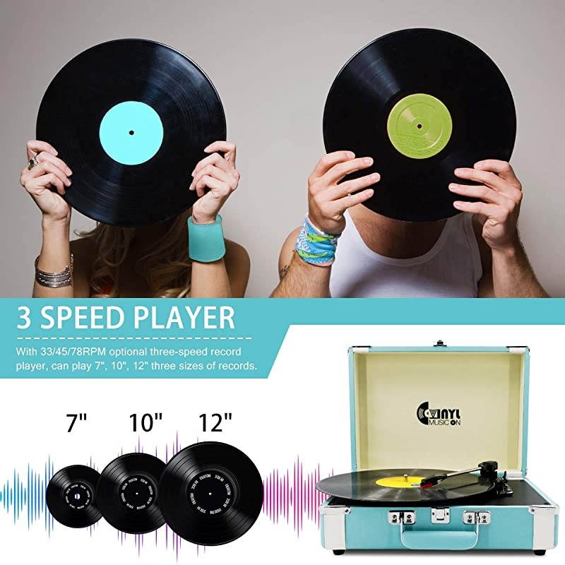Bluetooth Turntable with Stereo Speakers3 Speed Vinyl Record Player Supporting Wireless Connection Blue