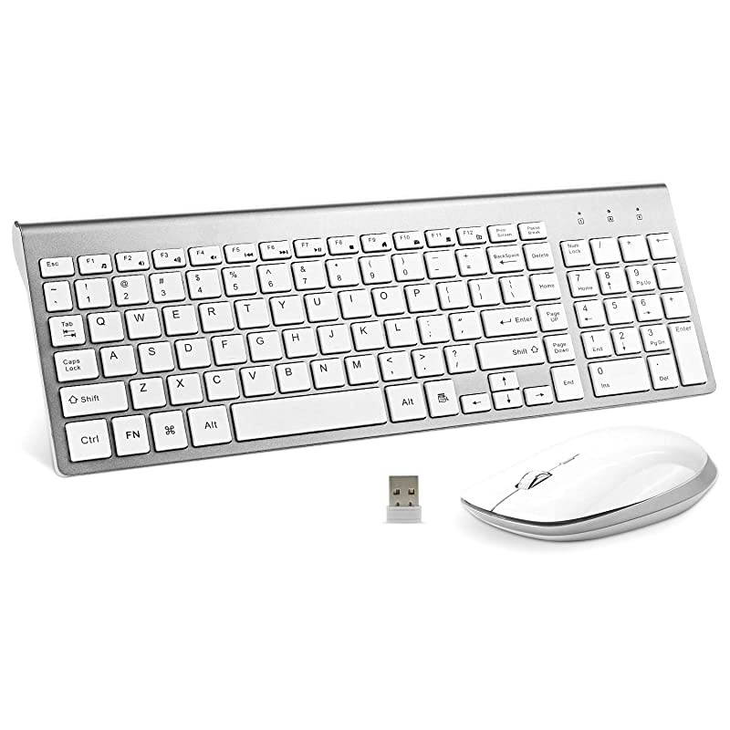 Wireless Keyboard and Mouse Combo  USB Slim 24G Wireless Keyboard Mouse FullSize Ergonomic Compact with Number Pad for Laptop PC Computer Silver White