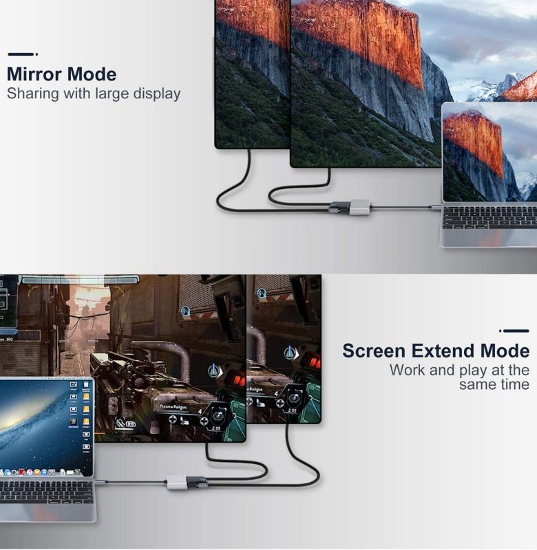 USB C to HDMI VGA Adapter, USB Type C to VGA HDMI Adapter Thunderbolt 3 VGA Adapter, Suitable For MacBook Pro / iPad Pro / Air 2020 2019 2018, Dell XPS 13/15, Surface Pro, Galaxy S8 / S9