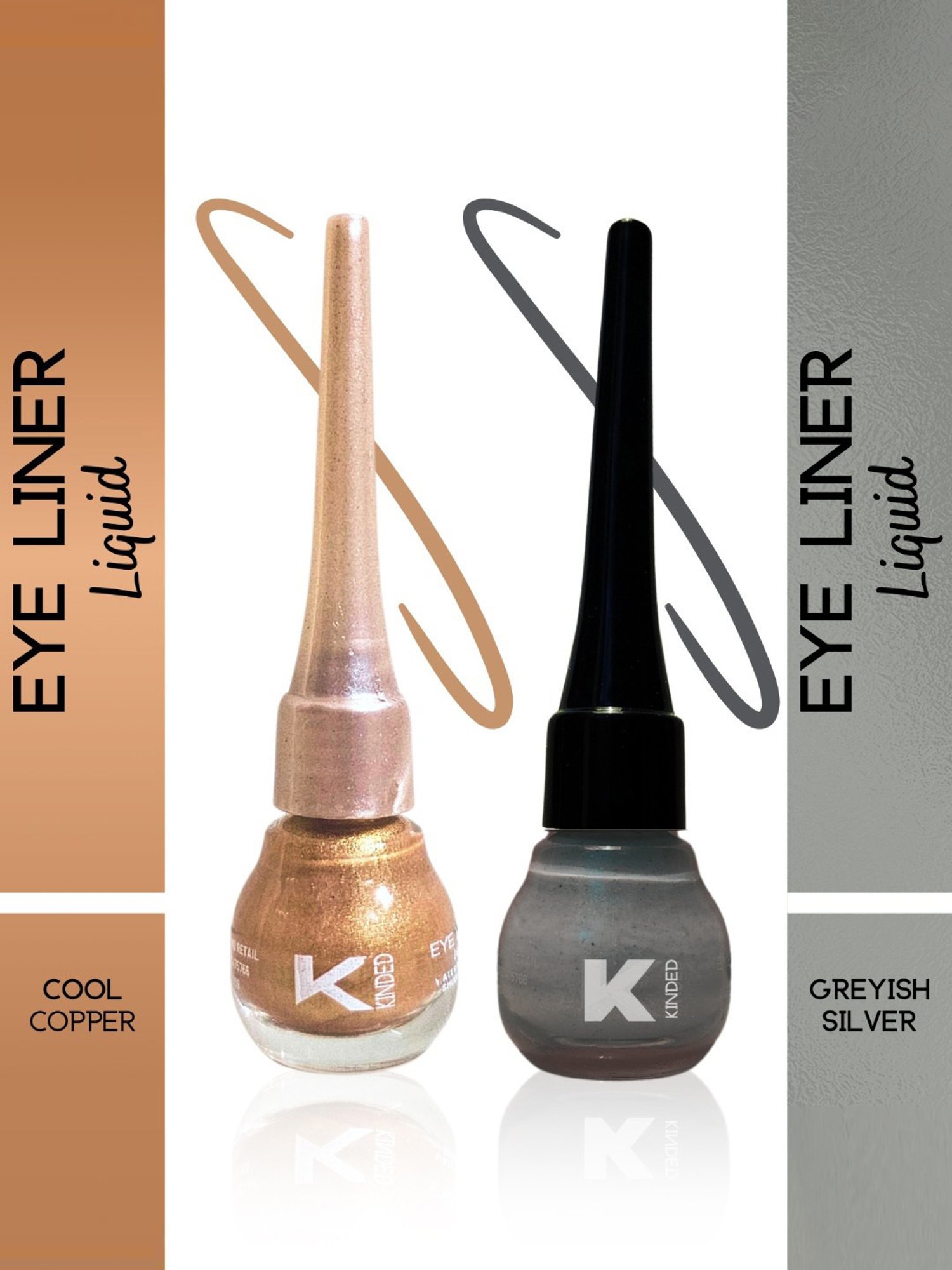 KINDED Liquid Eye Liner Greyish Silver & Cool Copper Combo