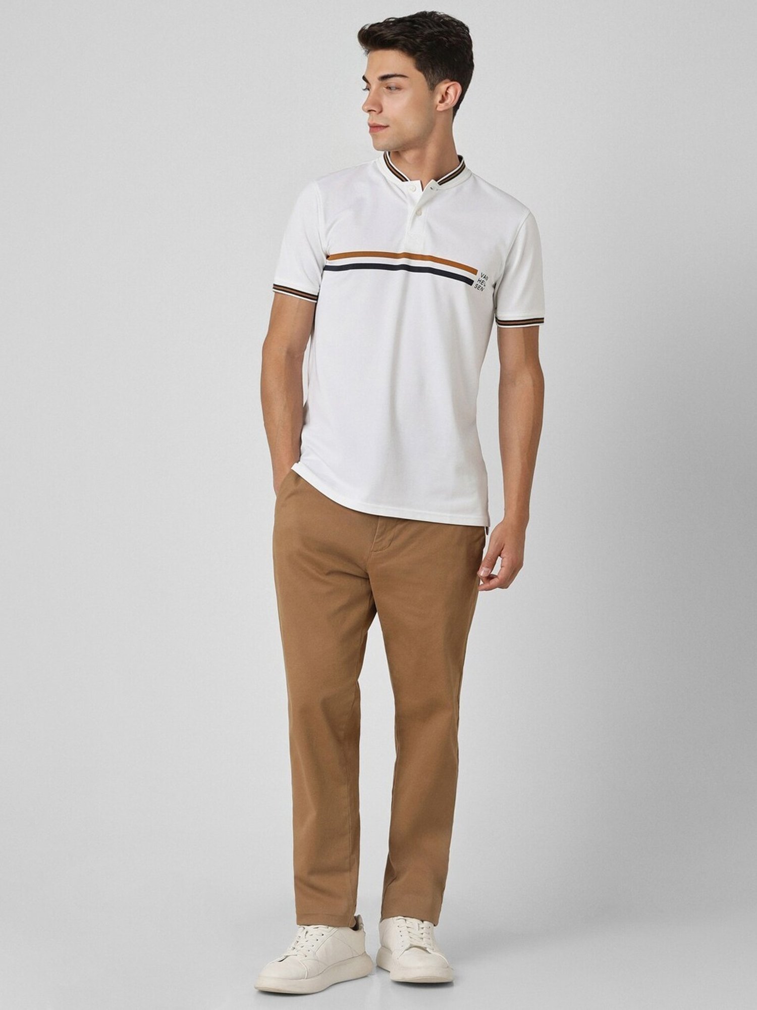 Van Heusen White Regular Fit Printed Henley T-Shirt