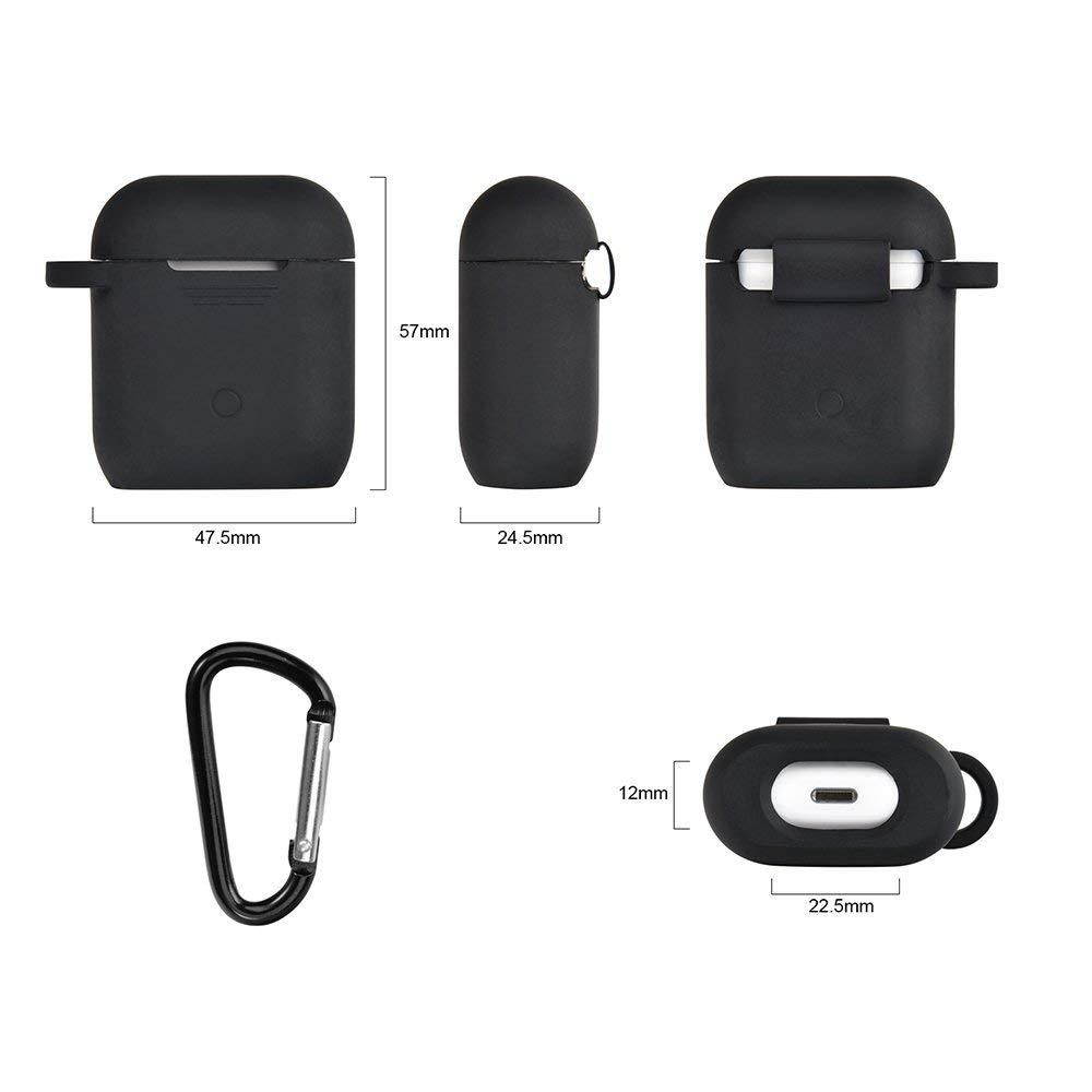 Airpods Accessories Set, Filoto Airpods Waterproof Silicone Case Cover with Keychain/Strap/Earhooks/Accessories Storage Travel Box for Apple Airpod (Black)