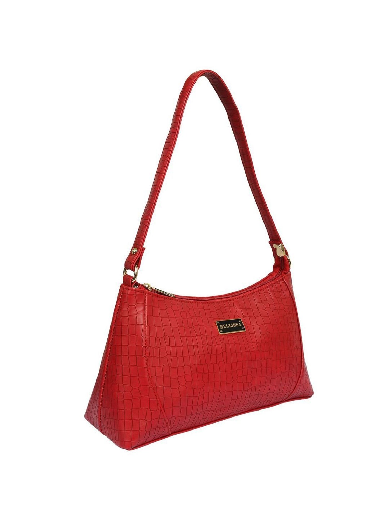 Bellissa Red Textured Medium Premium Shoulder Handbag