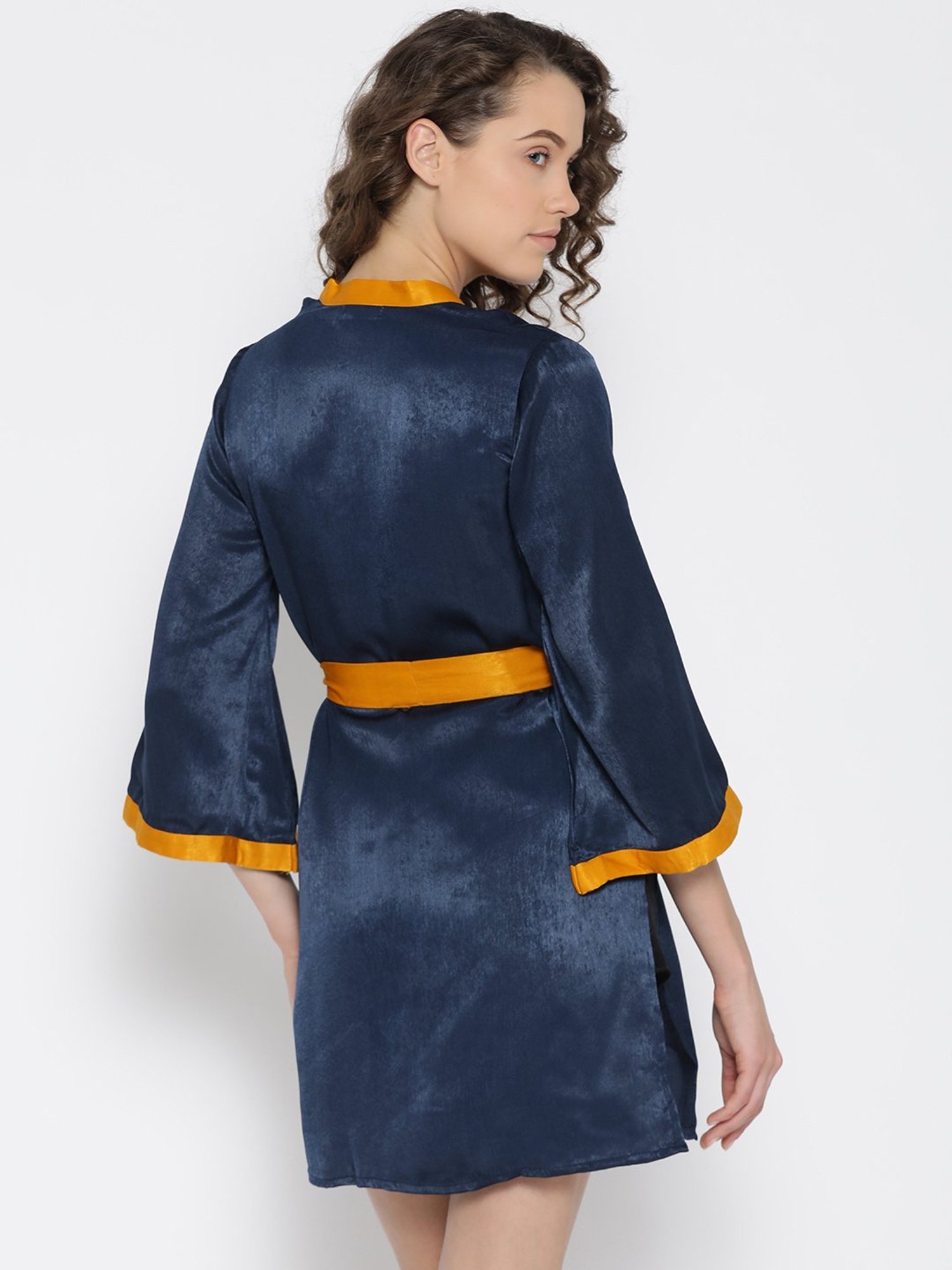 Erotissch Navy Solid V Neck Robe