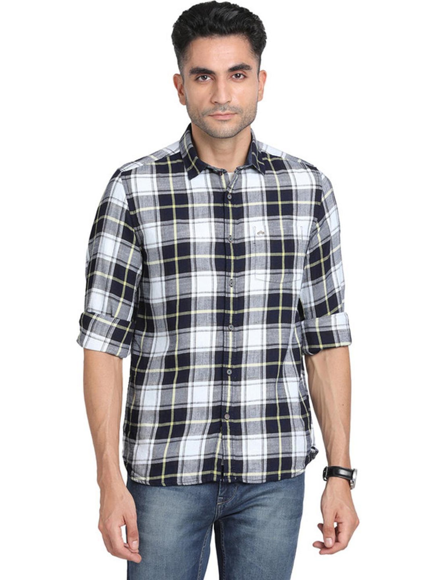 Turtle Black & White Slim Fit Checks Shirts