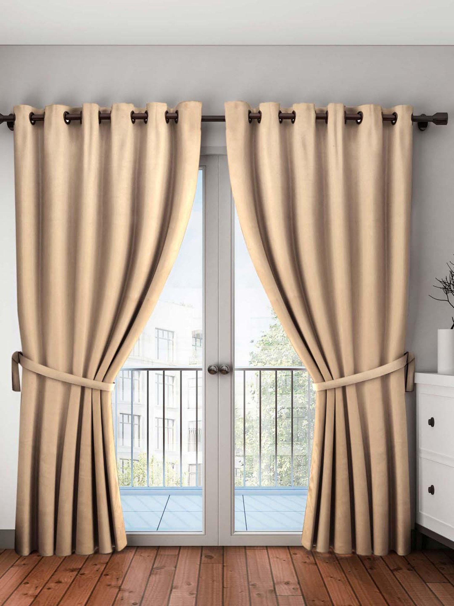 BIANCA Satin Curtain-Blocks 99% Sunlight & Reduces Noise [Eyelet Pattern]-2pc 7.5 Feet-plain-dk.gold