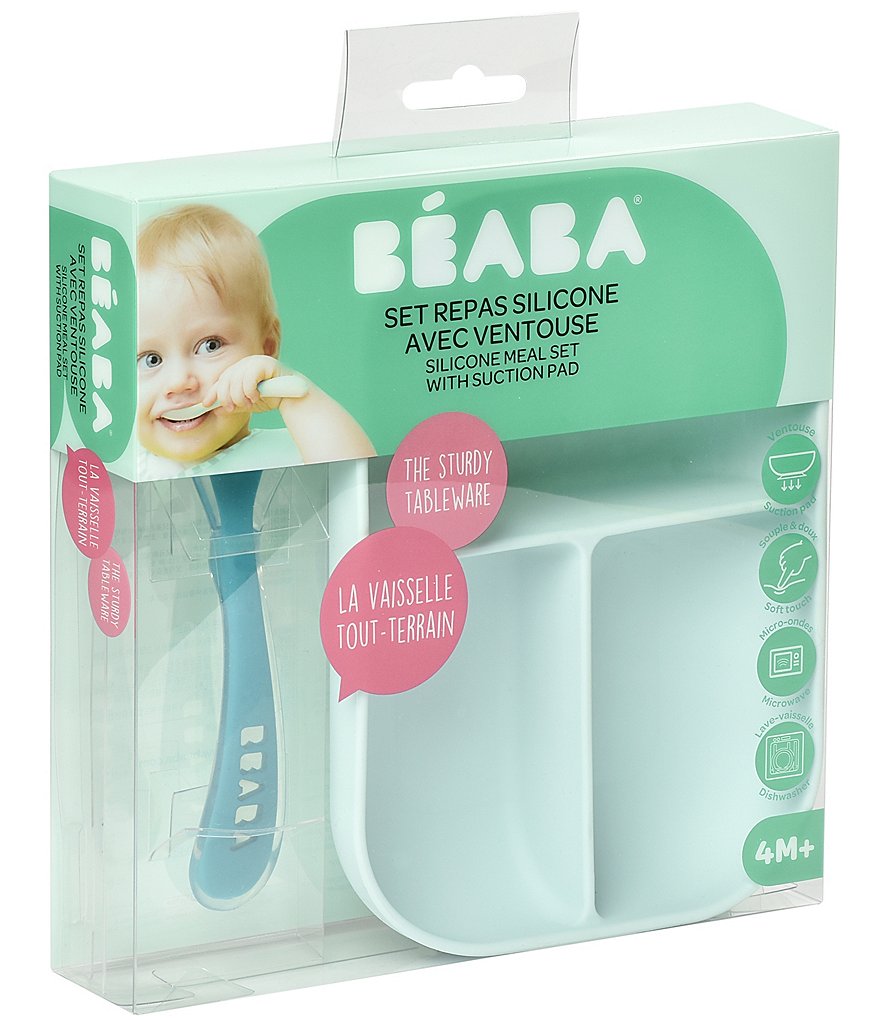 BEABA Divided Silicone Plate and Spoon Feeding Set