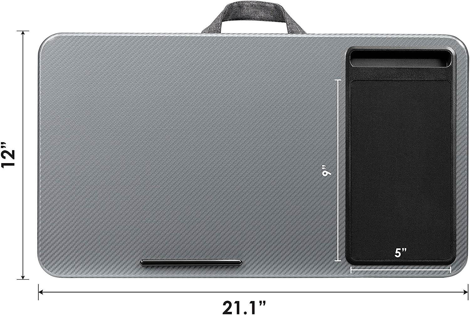 LapGear Home Office Lap Desk with Device Ledge, Mouse Pad, and Phone Holder - Silver Carbon - Fits Up to 15.6 Inch Laptops - Style No. 91585