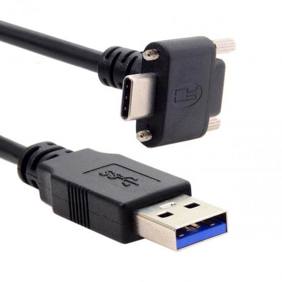 Cablecc 1.2M Down Up Angled USB 3.1 Type-C Dual Screw Locking to Standard USB3.0 Data Cable 90 Degree for Camera