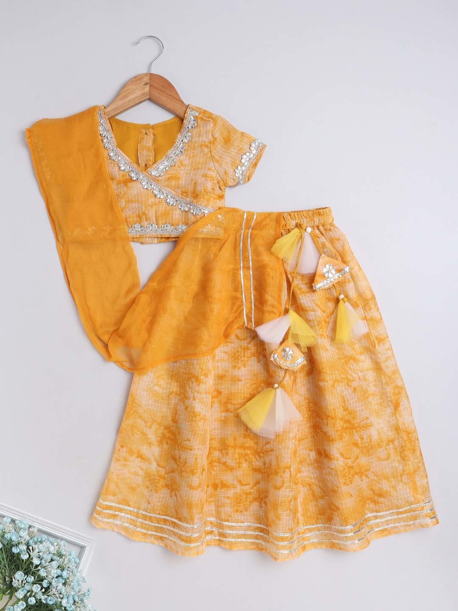 The Magic Wand Kids Mustard Embroidered Lehenga Cholis