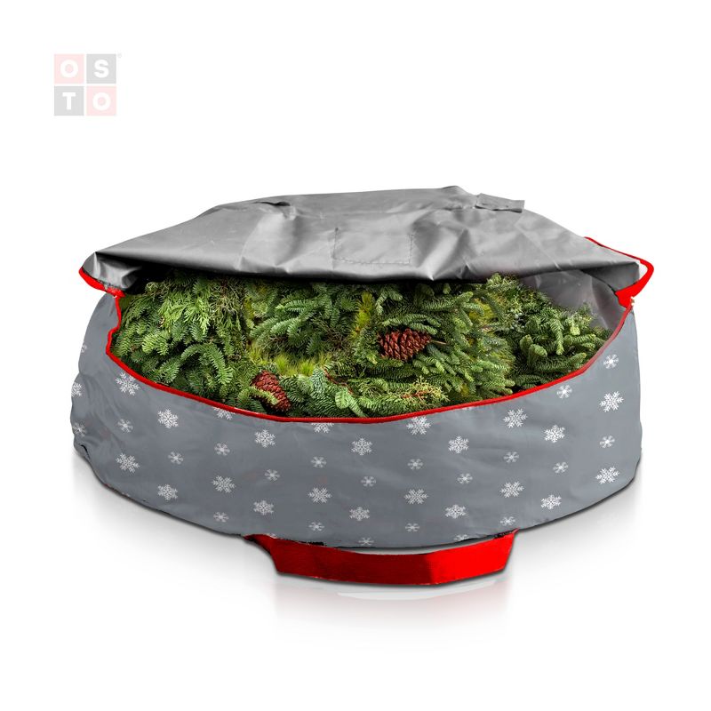 OSTO Superior Christmas Wreath Storage Bag with Holiday Design 30 in. Tear Proof, Waterproof 600D Polyester, Year-round Wreath Storage Protection