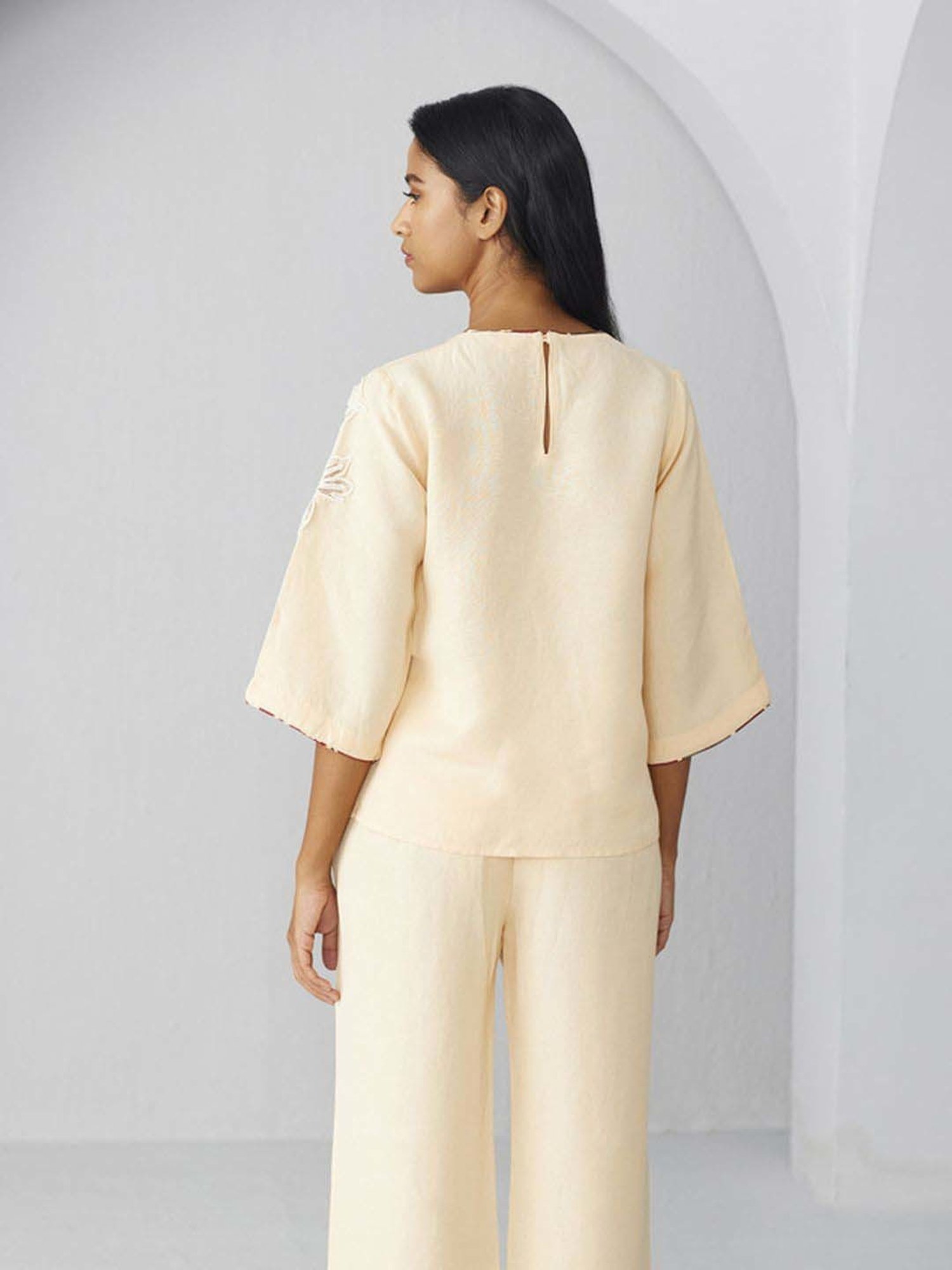 Ancestry Light Beige Embroidered Top