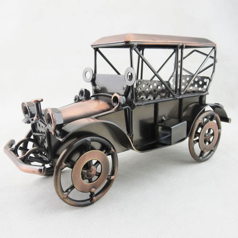 Metal Antique Vintage Car Model Home Decor Ornaments Handmade Handcraft Collections Vehicle Toys (Grey)