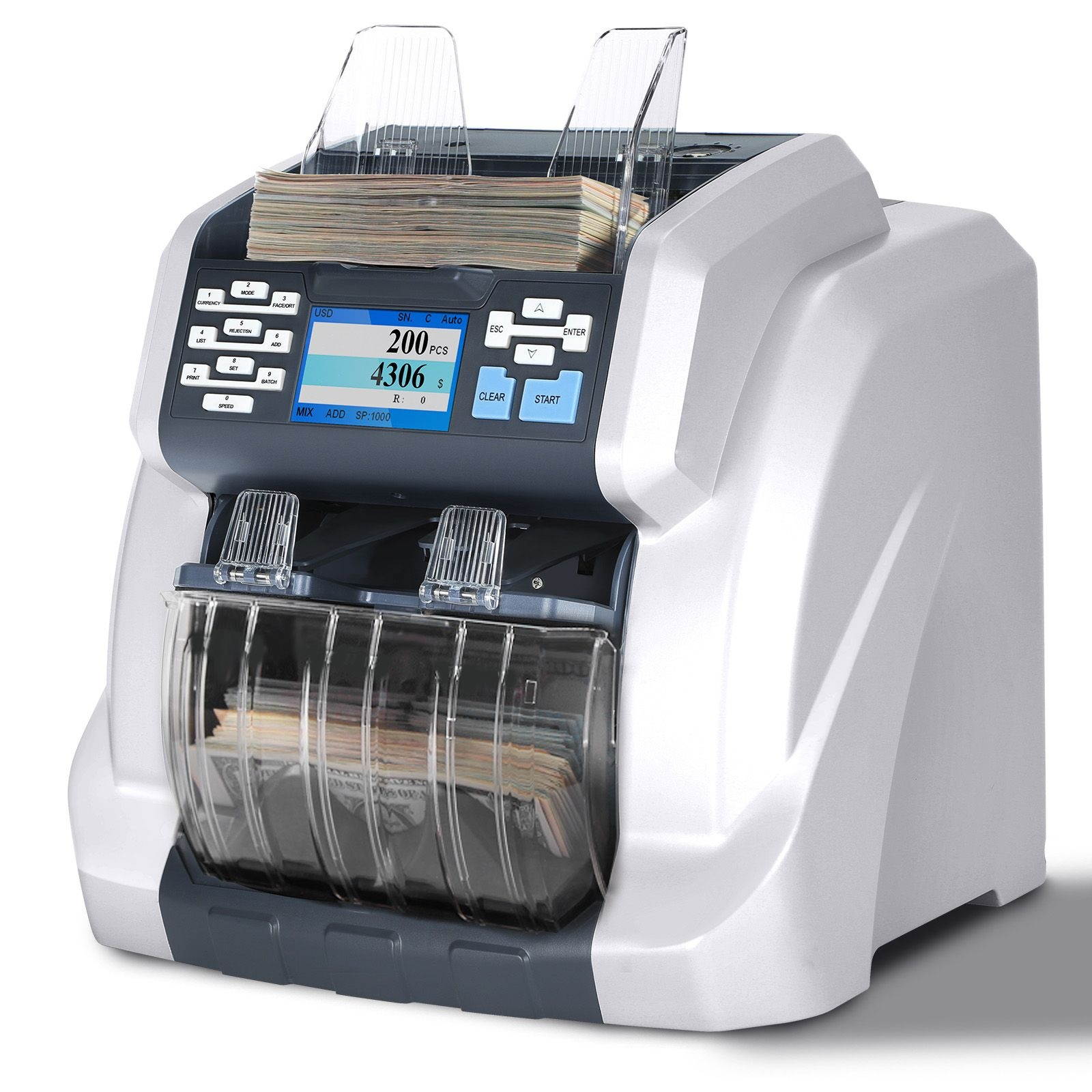 Ribao BCS-160 Two-Pocket Mixed Denomination Money Counter, 2 Year Warranty, Bank Grade Counterfeit Detection Serial Number Record Multi Currency Cash Bill Counter & Sorter