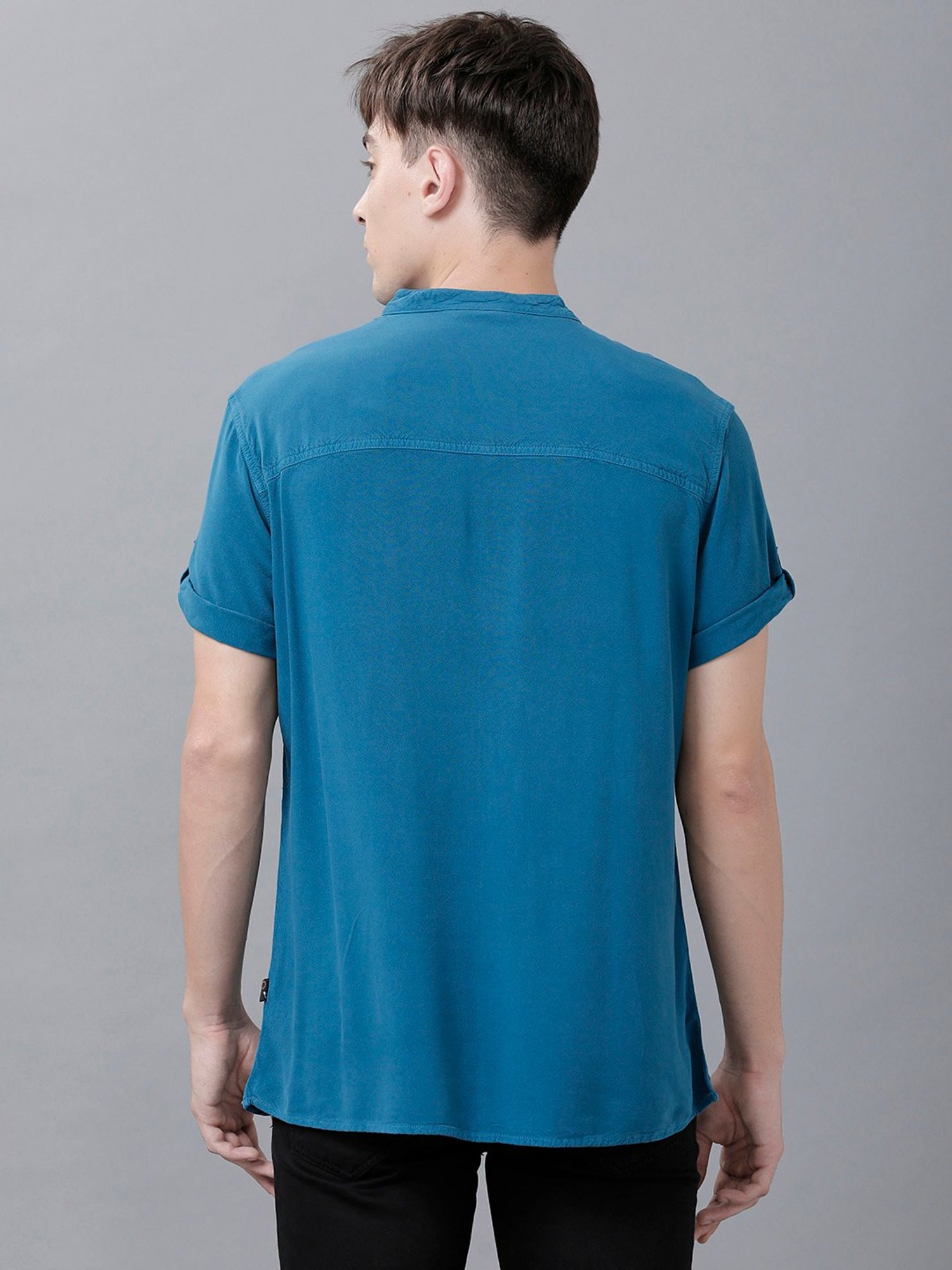 Identiti Blue Mandarin Collar Short Kurta