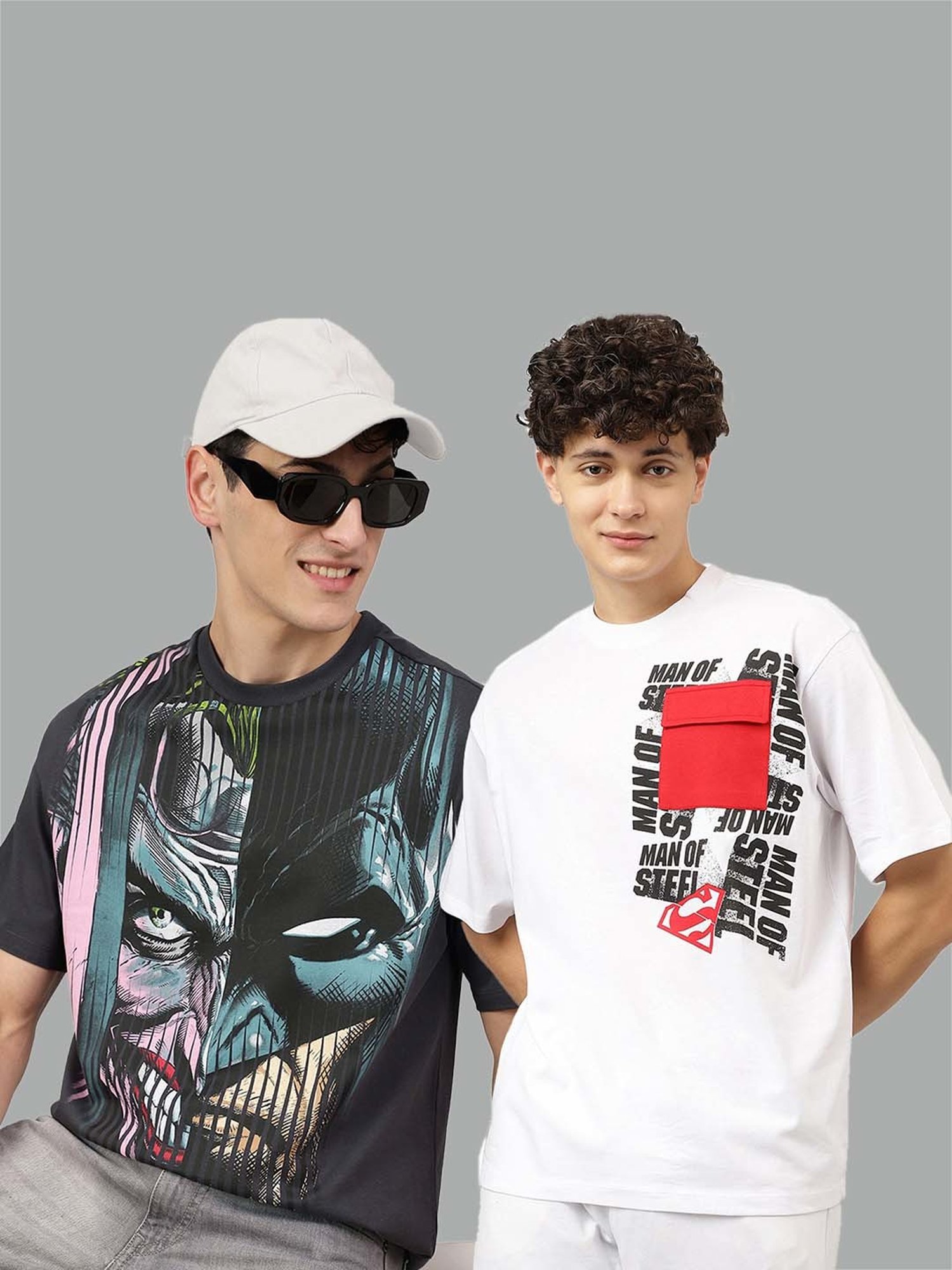 Free Authority Dark Grey & White Regular Fit Dc Comics Printed Crew T-Shirt - Pack of 2