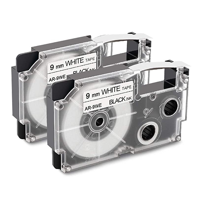 Compatible Label Maker Tape Replacement for Casio XR9WE2S XR9WE 9mm Labeling Tape Compatible with Casio KL100 KL120 KL60 KL750 KL780 KL7200 KL700 Label Maker Black on White 2 Pack