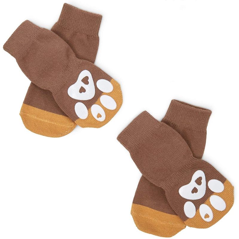 2-Pair Anti-Slip Dog Socks, Paw Protection Ginger Brown (Small, 8 Pieces)