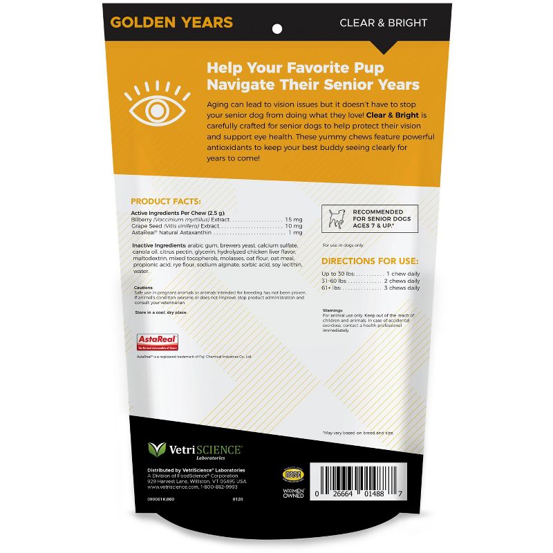 Golden Years Clear & Bright Eye Health Supplement for Senior Dogs Chicken Flavor Bite-Sized Chews