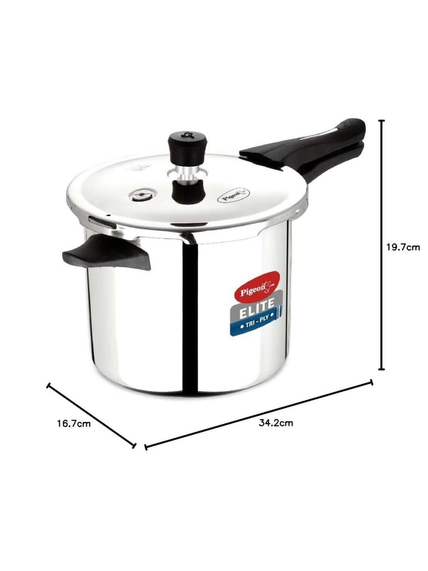 Pigeon Silver Stainless Steel Induction Elite Shine Triply Pressure Cooker (3 L)