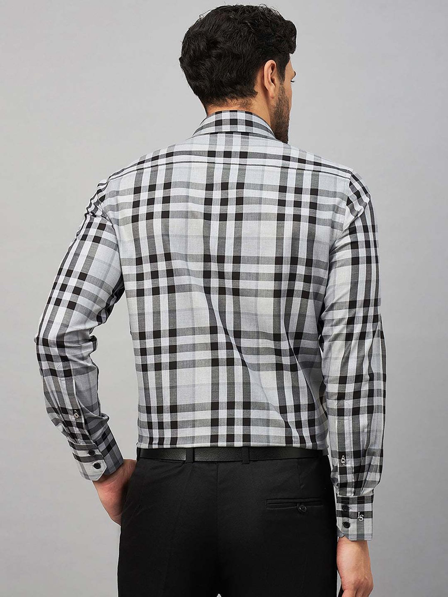 Louis Stitch Grey Cotton Regular Fit Checks Shirt