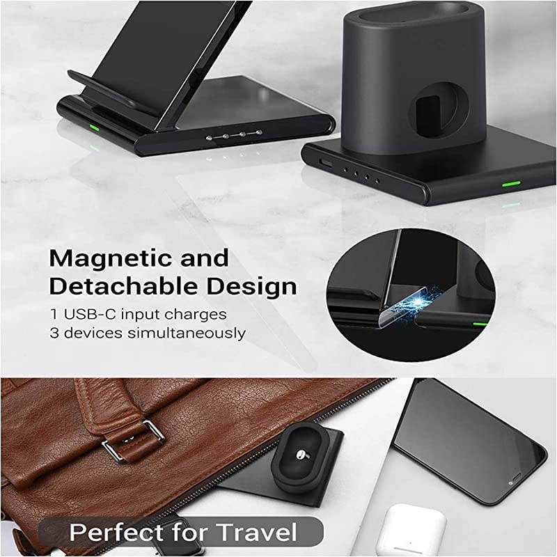 Wireless Charger, 3 in 1 Wireless Charging Station Dock for iPhone 12 Pro Max/12 Mini/11/XR/XS/X/8/8 Plus, Charging Stand for AppIe Watch Series 6/SE/5/4/3/2, AirPods Pro/2 (with QC Adapter)
