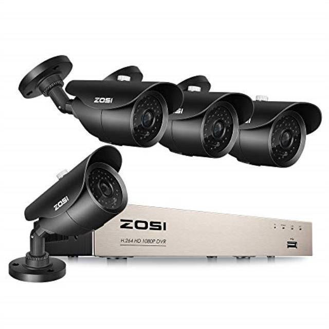 zosi full true 1080p home surveillance camera system, 4 weatherproof 1080p 2.0mp hd security cameras,8 channel 1080p hdtvi 4in1 cctv dvr recorder, 120ft night vision, no hard drive