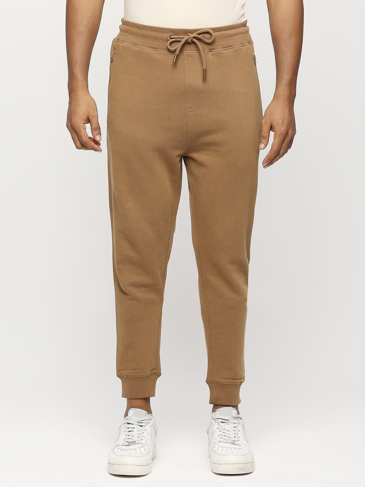 Basics Brown Cotton Jogger Fit Texture Joggers