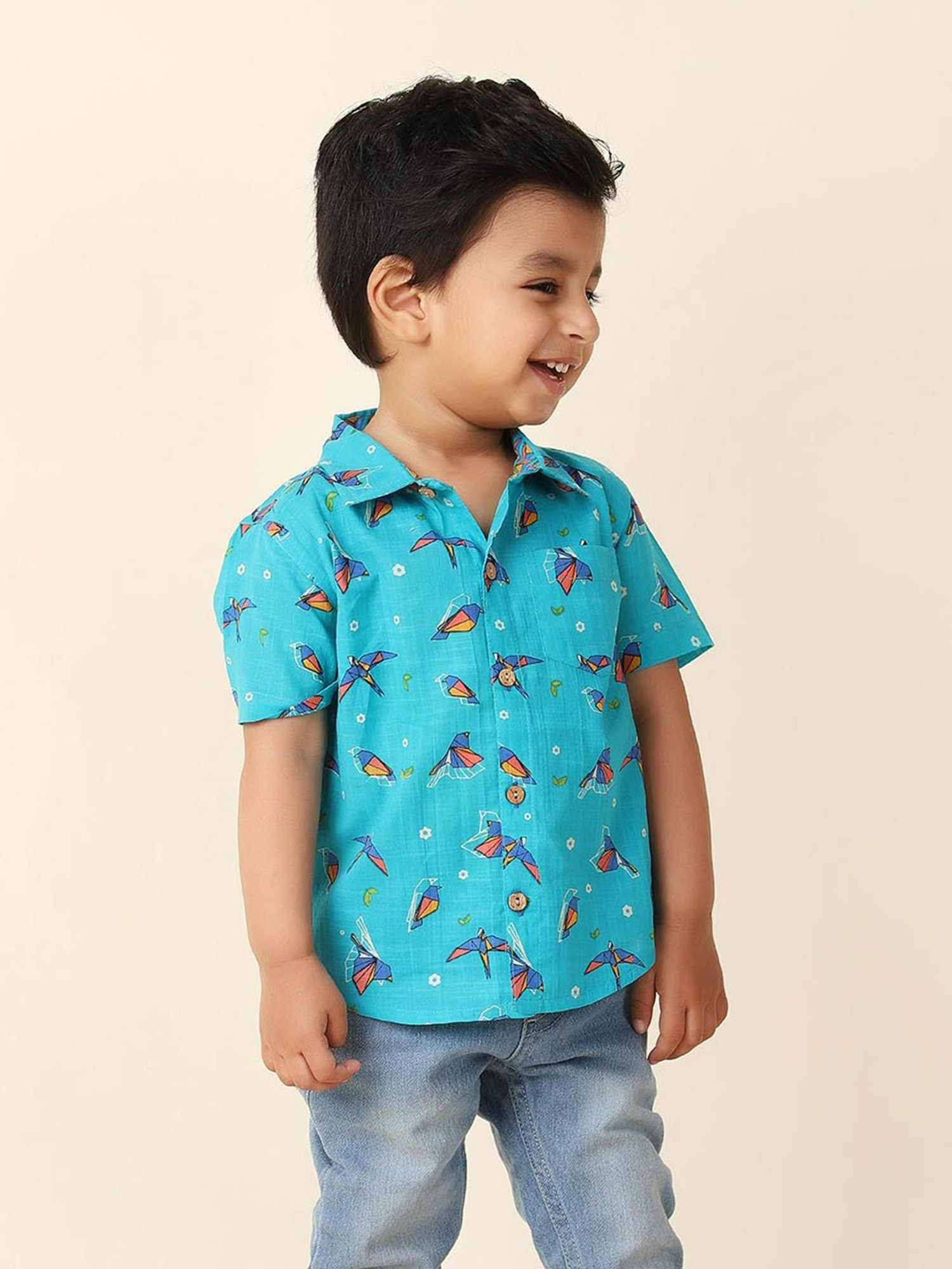 Fabindia Kids Blue Printed Shirt