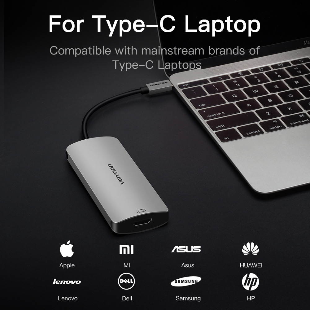 Vention USB C to HDMI Adapter,USB Type C to 4K HDMI with 3&times; USB 3.0 Hub Power Delivery Charging Port for MacBook ,Chromebook, XPS,and more USB C Laptops