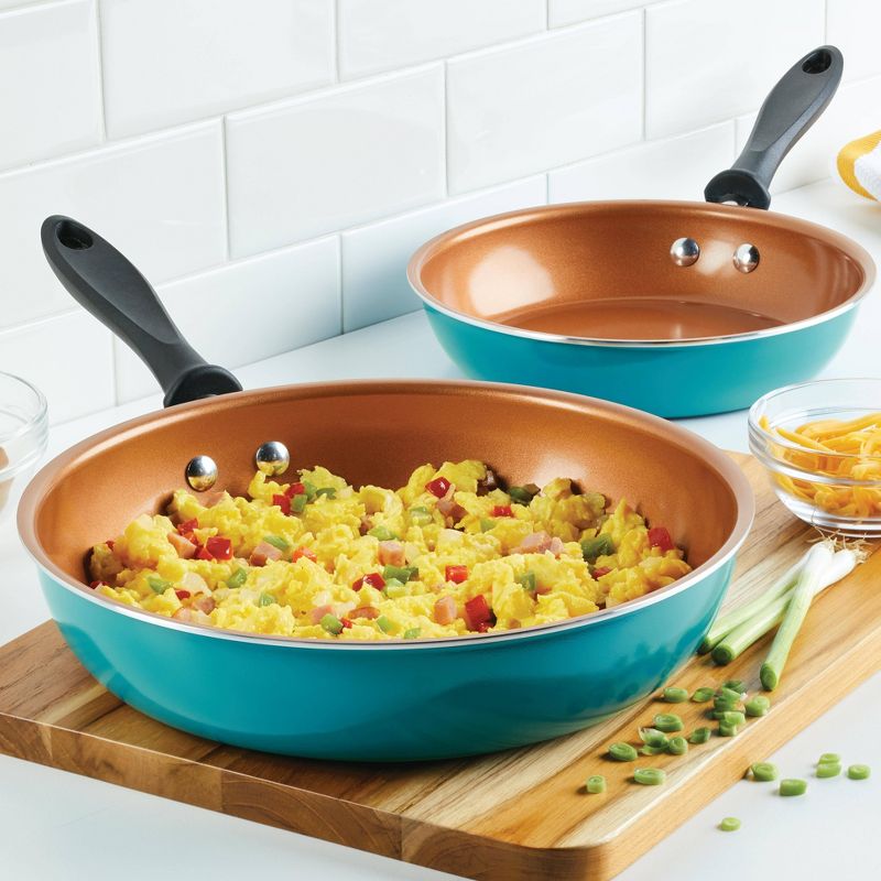 Farberware 2pc Copper Ceramic Reliance Pro Skillets Aqua