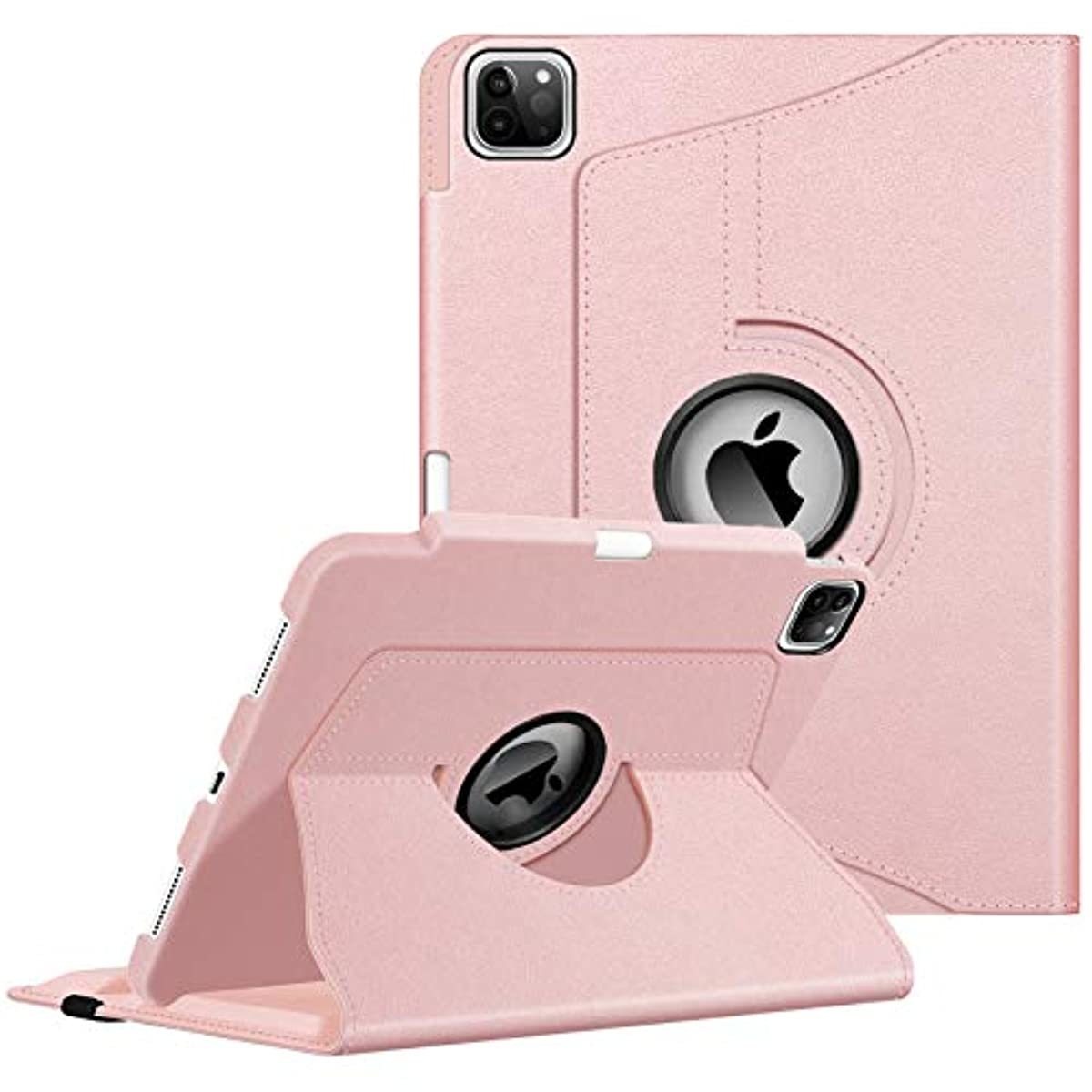 Fintie Case with Built-in Pencil Holder for iPad Pro 11" 2020 & 2018 [Support 2nd Gen Pencil Charging Mode] - 360 Degree Rotating Stand Protective Cover with Auto Sleep/Wake, Rose Gold