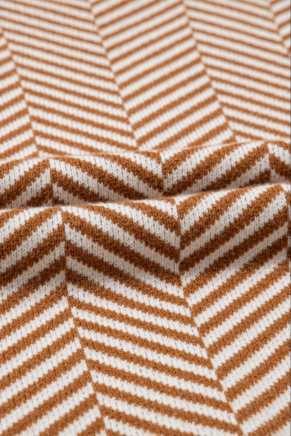 Coffee Stripe Contrast Edge Crew Neck Drop Shoulder Sweater