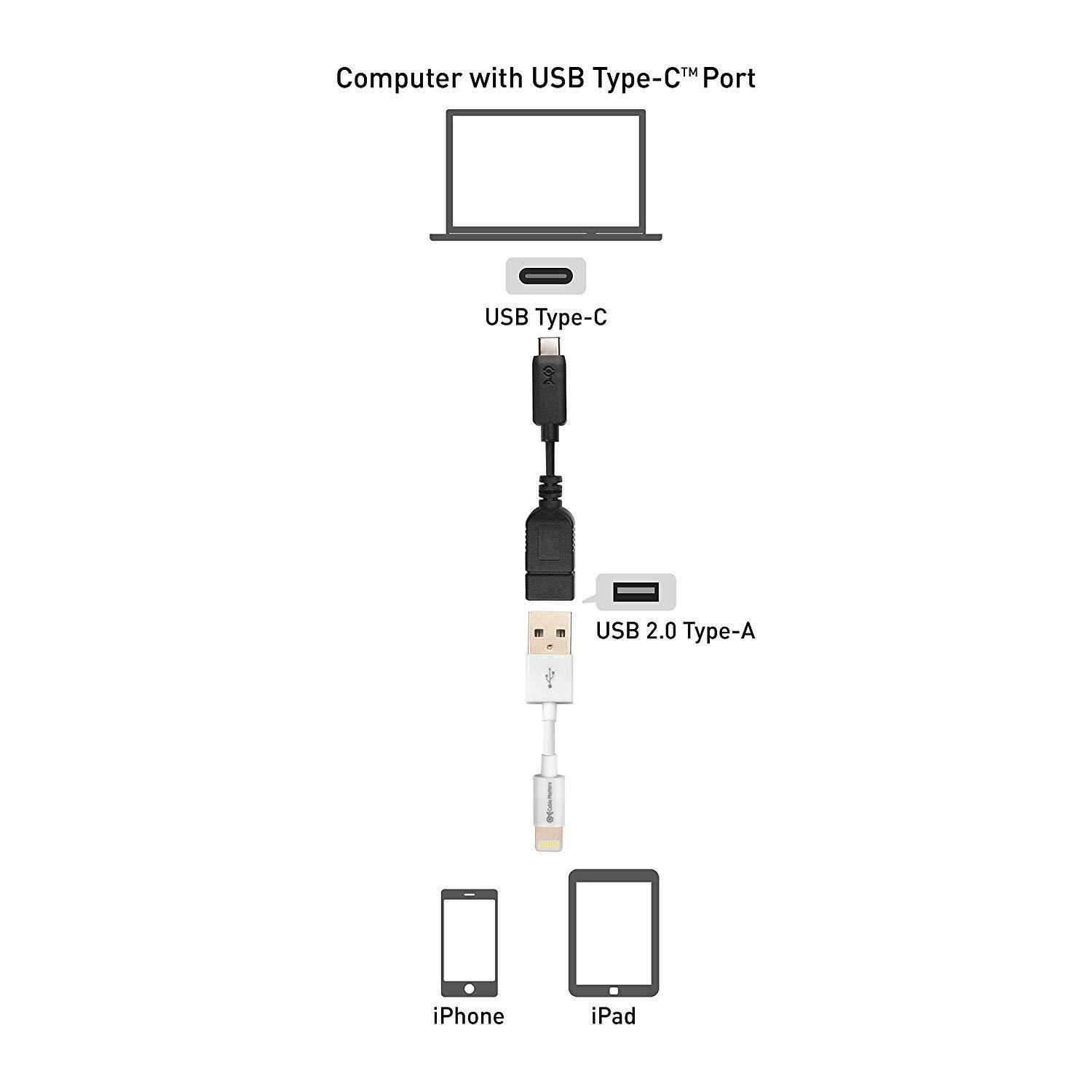 Cable Matters USB 2.0 Type C (USB-C) to Type A (USB-A) Adapter 6 Inches in White
